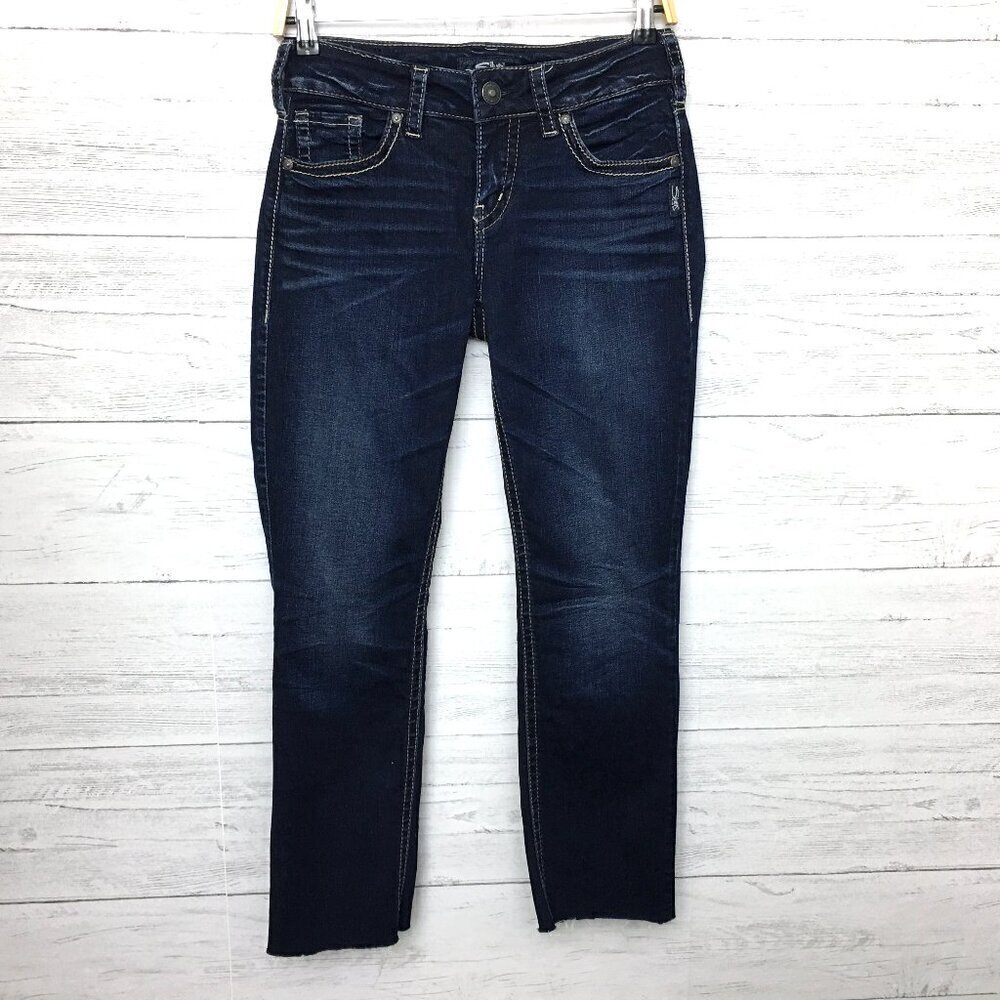 Silver Jeans Women's Suki Straight Leg Low Rise Frayed Hems size 27 length 28"
